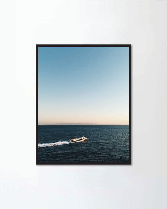 Single shuttle boat in the deep ocean