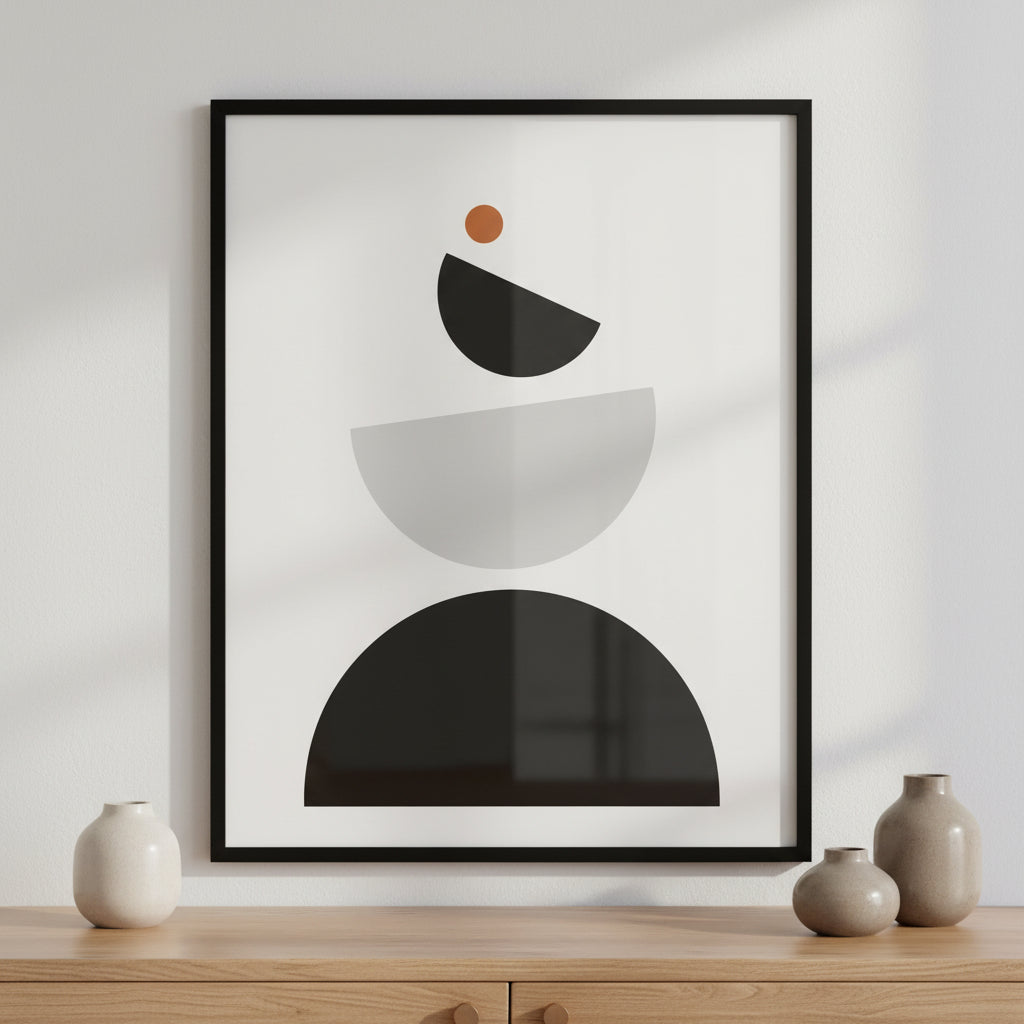 Minimalist geometrical abstract art mid century ภาพติดผังสไตล์นามธรรม สำหรับตกแต่งบ้านและคอนโด พร้อมกรอบคุณภาพ