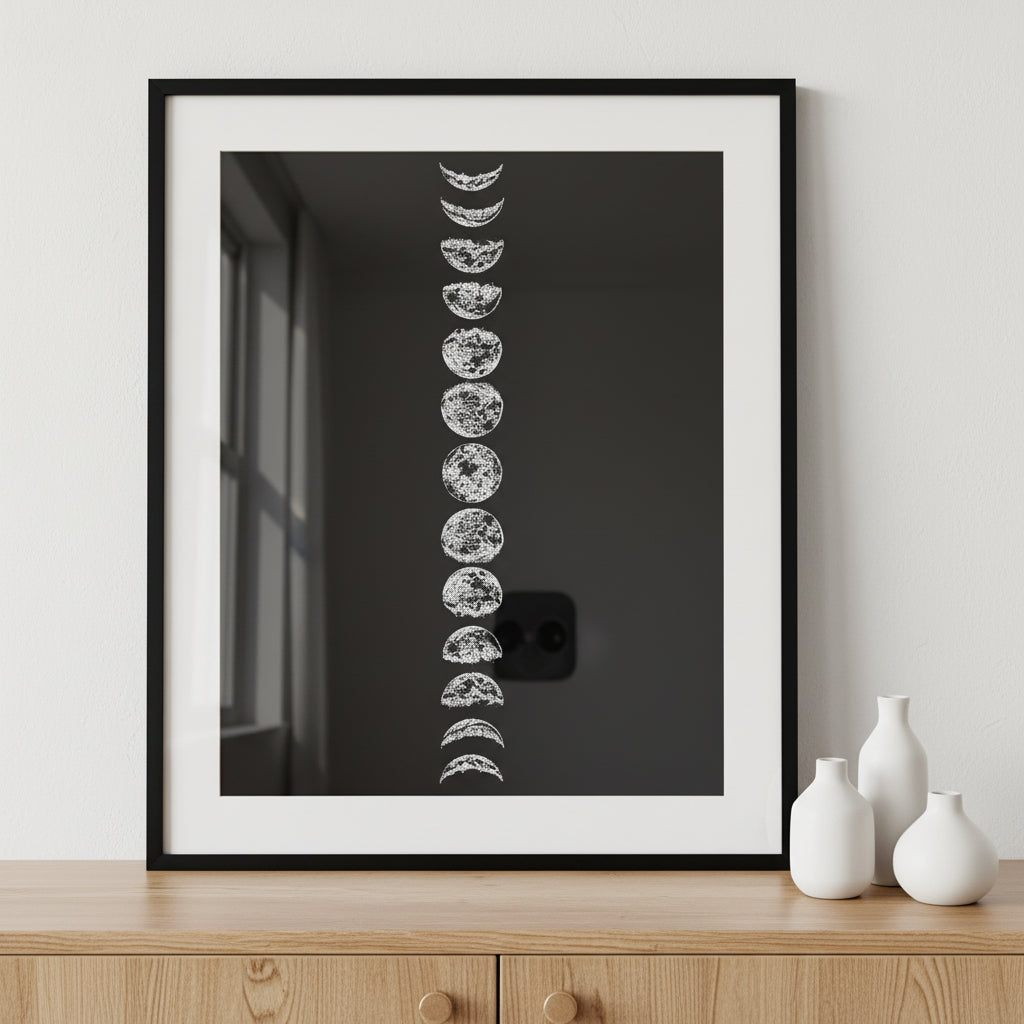 Moon phases ภาพติดผังสไตล์นามธรรม สำหรับตกแต่งบ้านและคอนโด พร้อมกรอบคุณภาพ