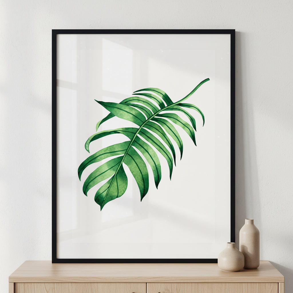 Fern green leaves ภาพติดผังสไตล์ธรรมชาติ สำหรับตกแต่งบ้านและคอนโด พร้อมกรอบคุณภาพ