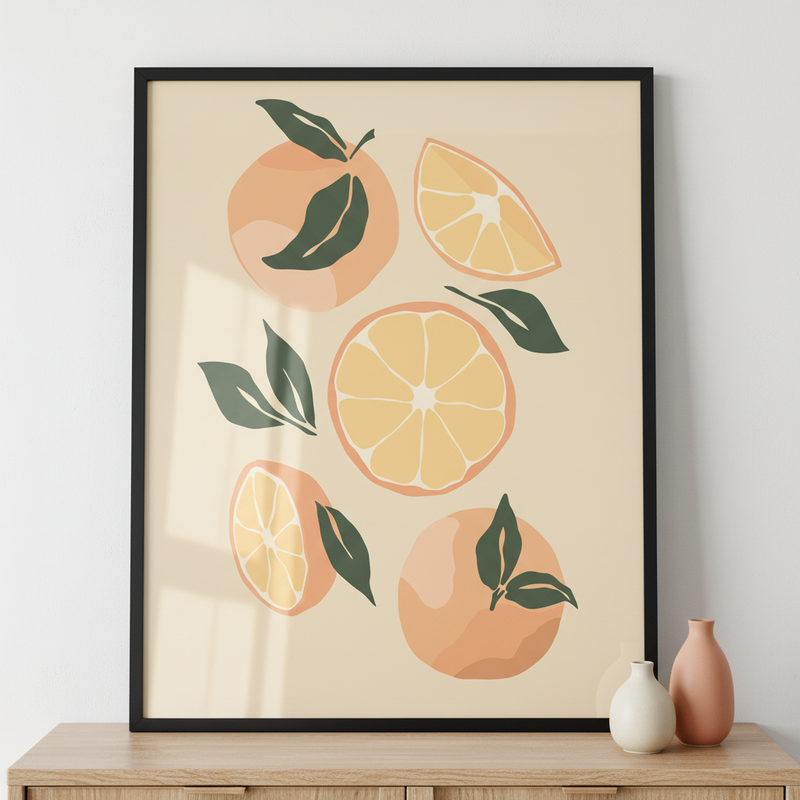 Still life with oranges ภาพติดผังสไตล์สแกนดิเนเวีย สำหรับตกแต่งบ้านและคอนโด พร้อมกรอบคุณภาพ