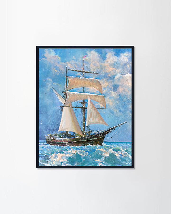 Drawing of boat is under sail