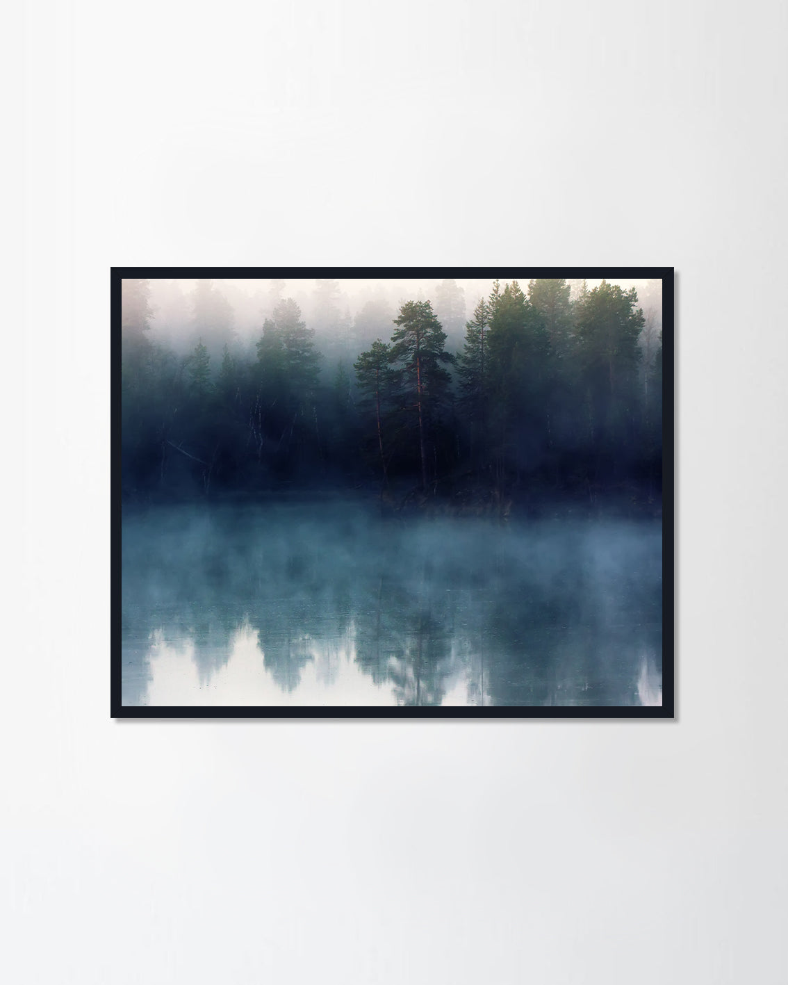 Autumn with mirrored pine forest