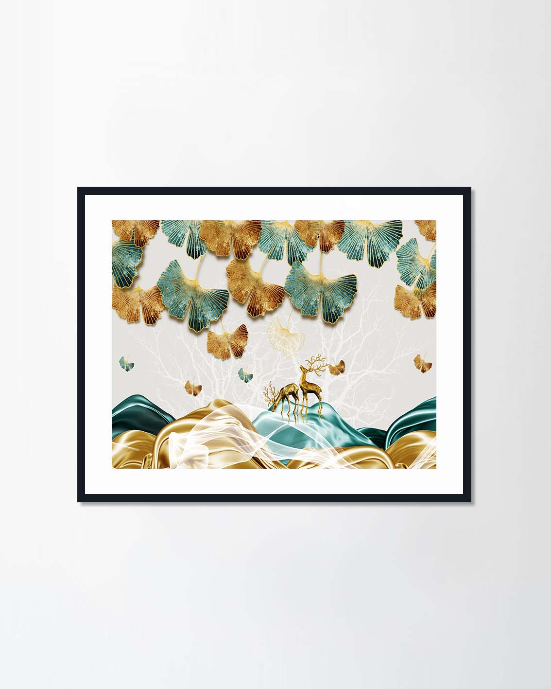 Golden leaf and deer (Canvas)
