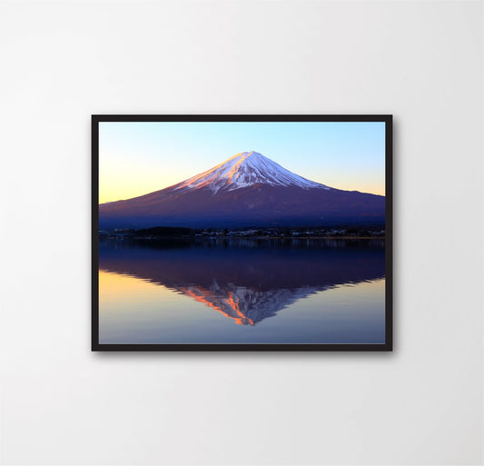 The reddish mountain Fuji and reflection