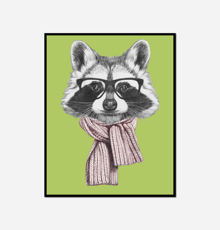 close raccoon wearing scarf glasses