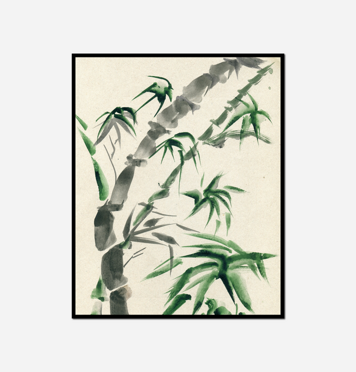 close painting bamboo tree green leaves