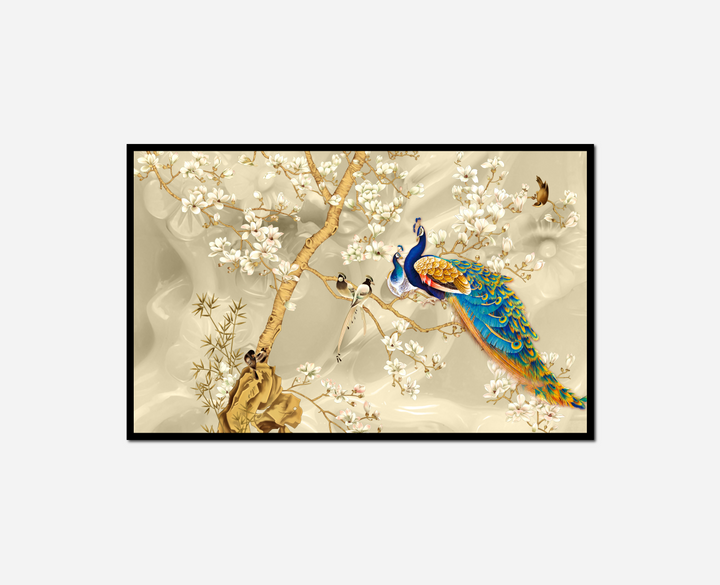 peacock sitting tree branch