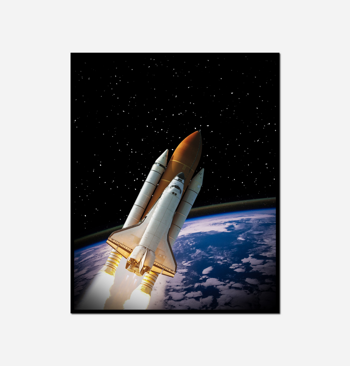 space shuttle flying over earth