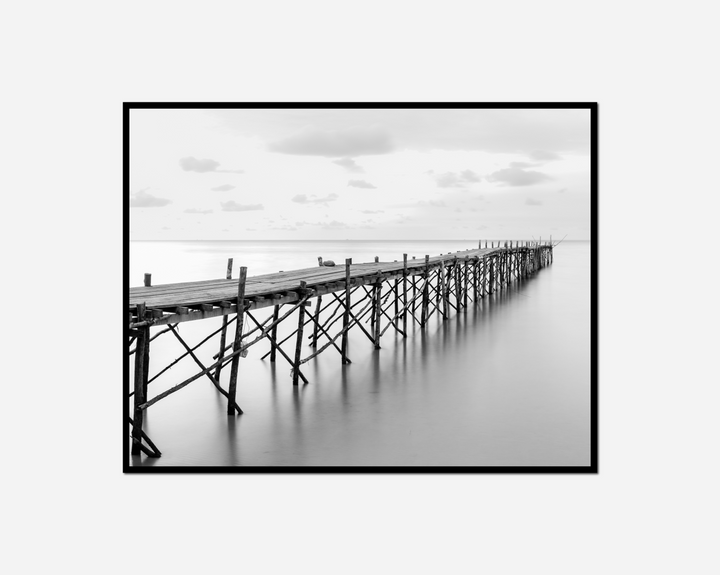black white pier boat water