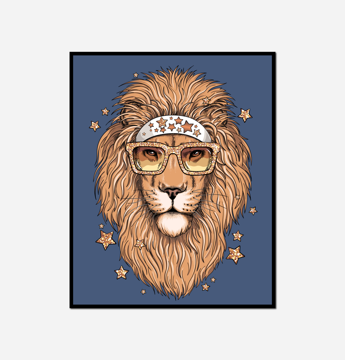 close lion wearing glasses bandana