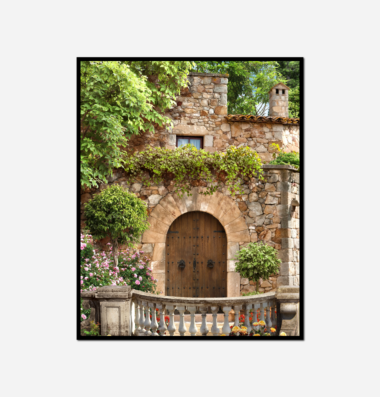 stone building wooden door