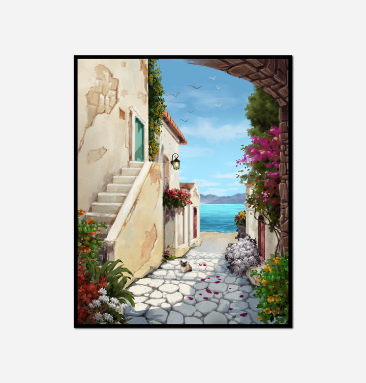 painting street stone pathway leading beach