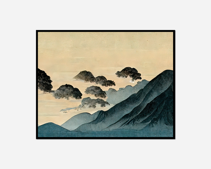 painting mountain range clouds sky