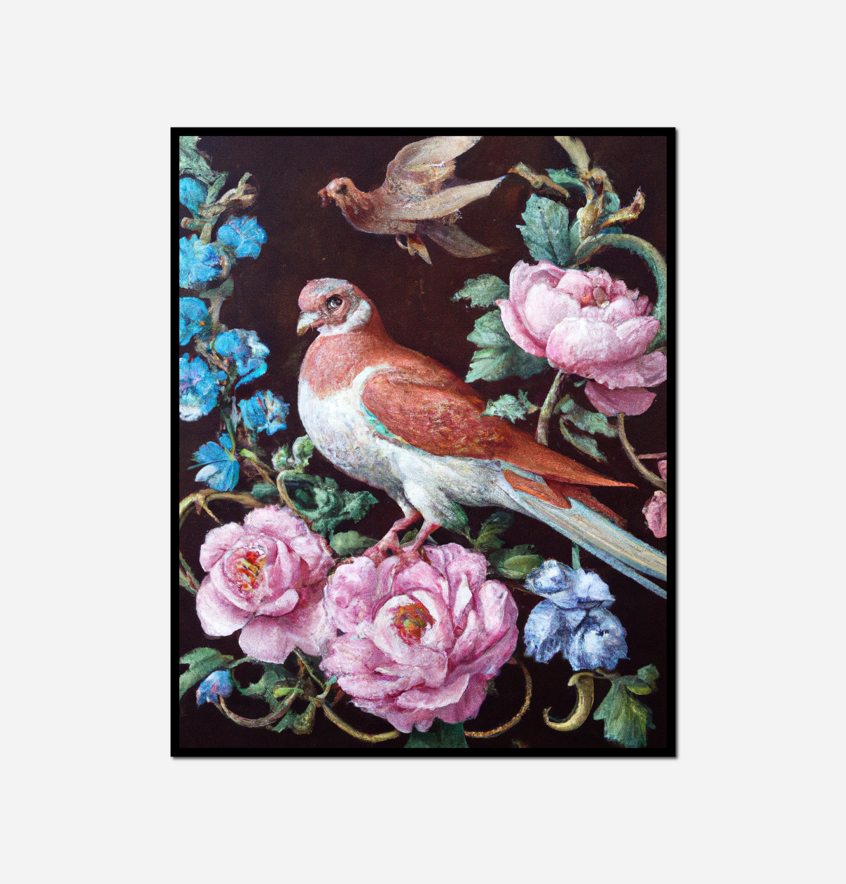 painting bird flowers black