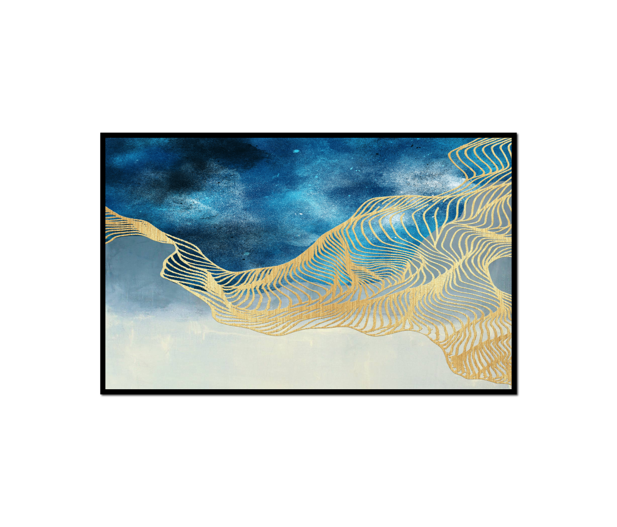 painting blue sky golden wave