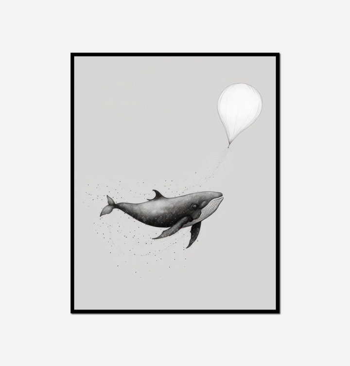 black white whale balloon floating air