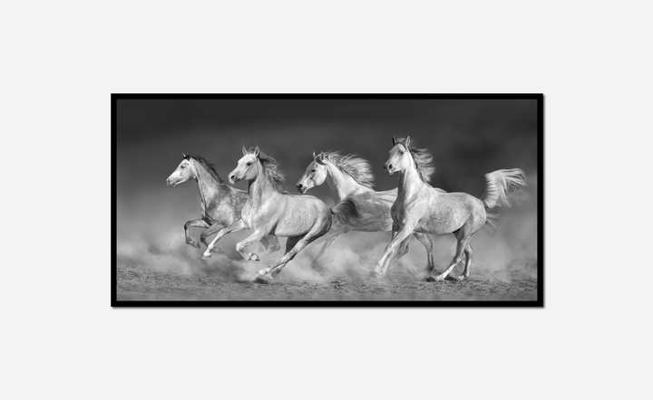 three horses running line black white