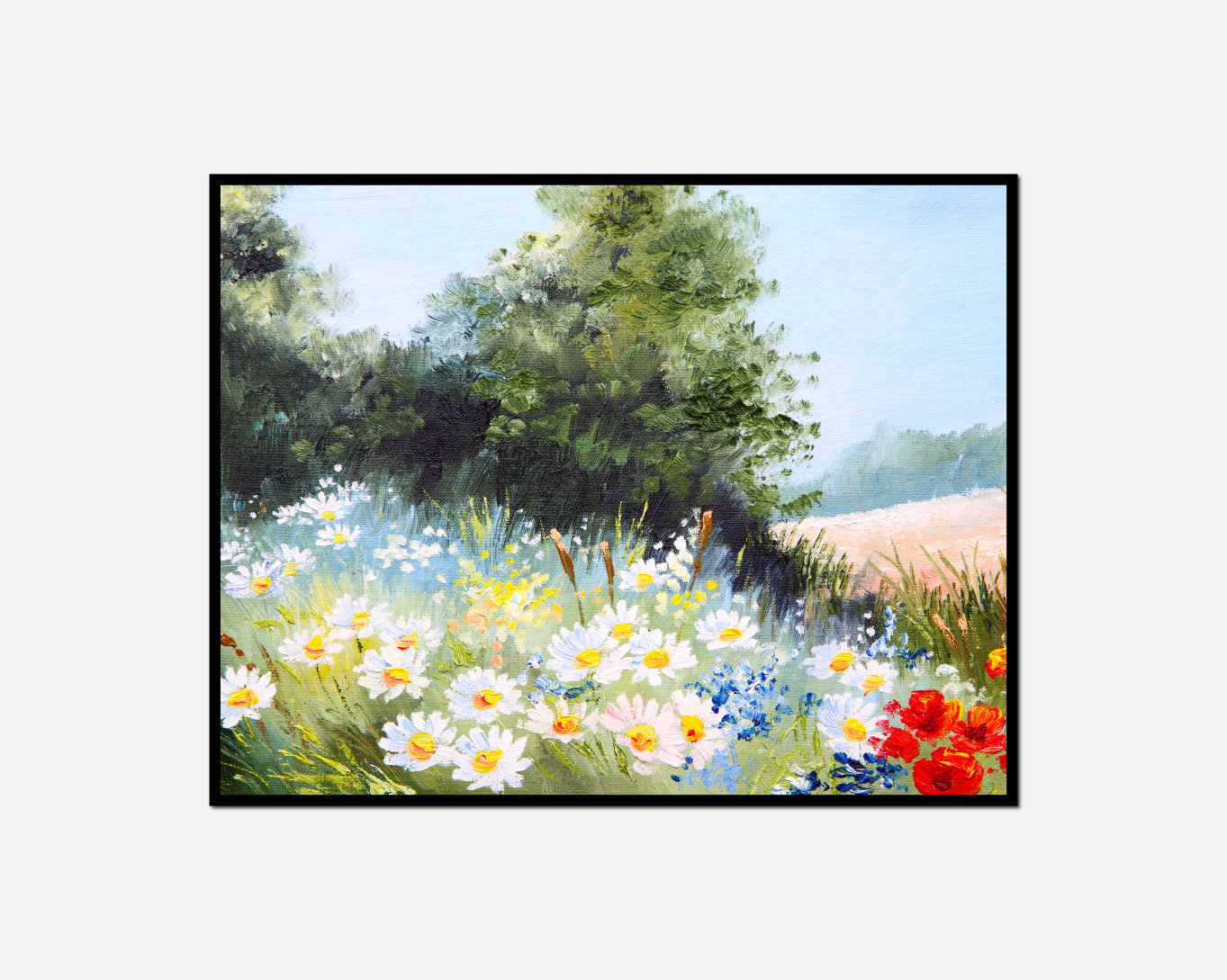 painting field flowers blue sky