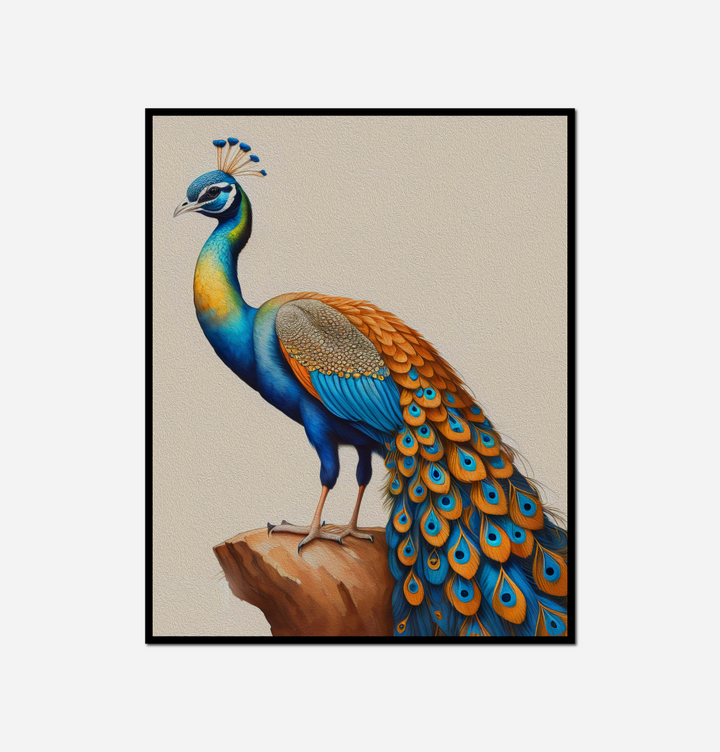 peacock sitting rock