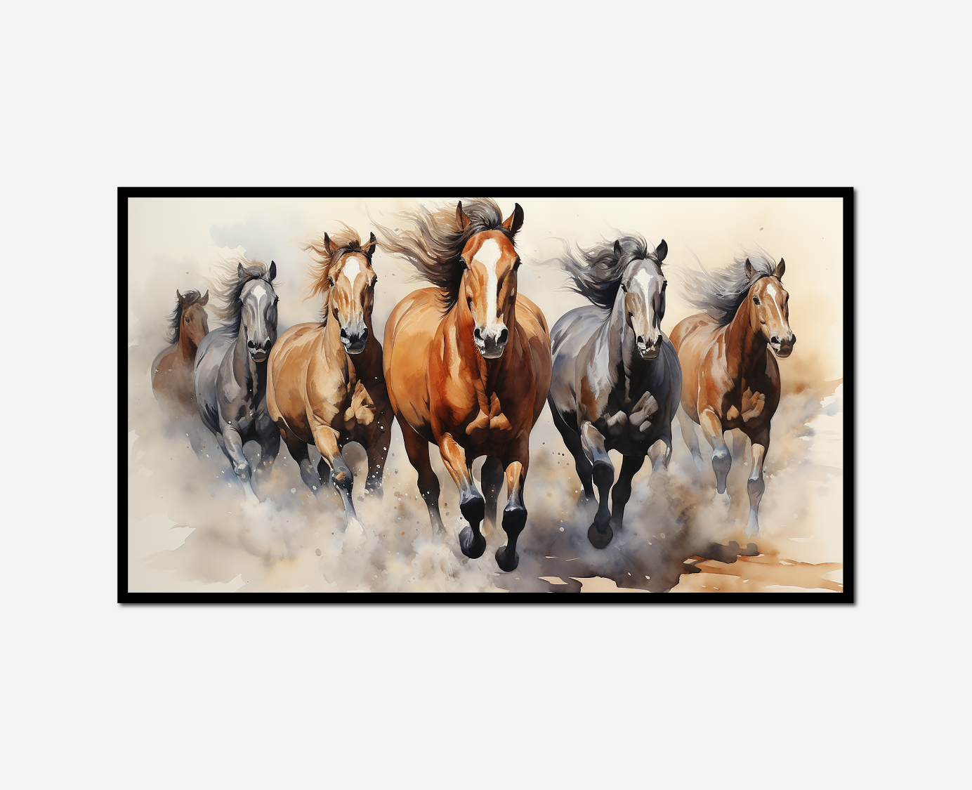 horses running sand dust flying around them