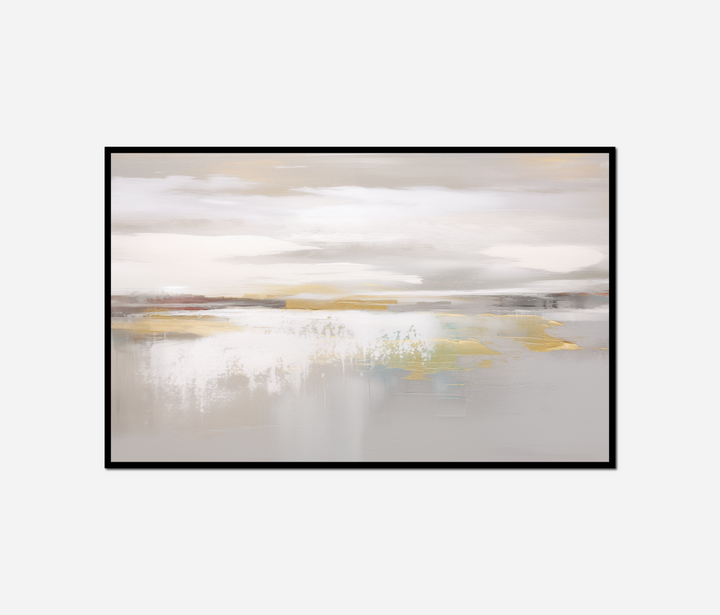 painting landscape lake bridge distance