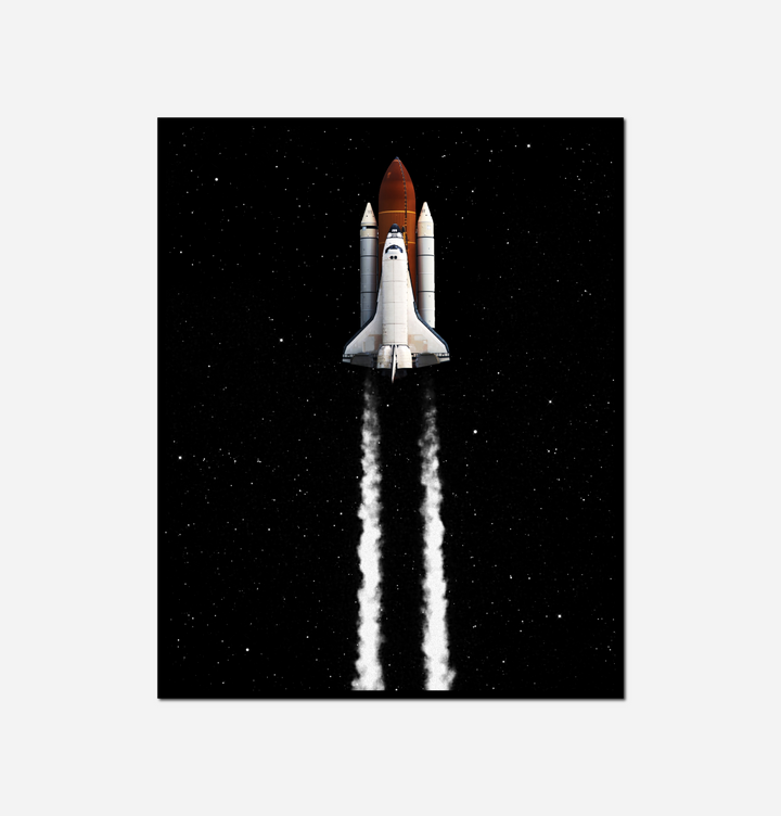 space shuttle flying night sky smoke coming out