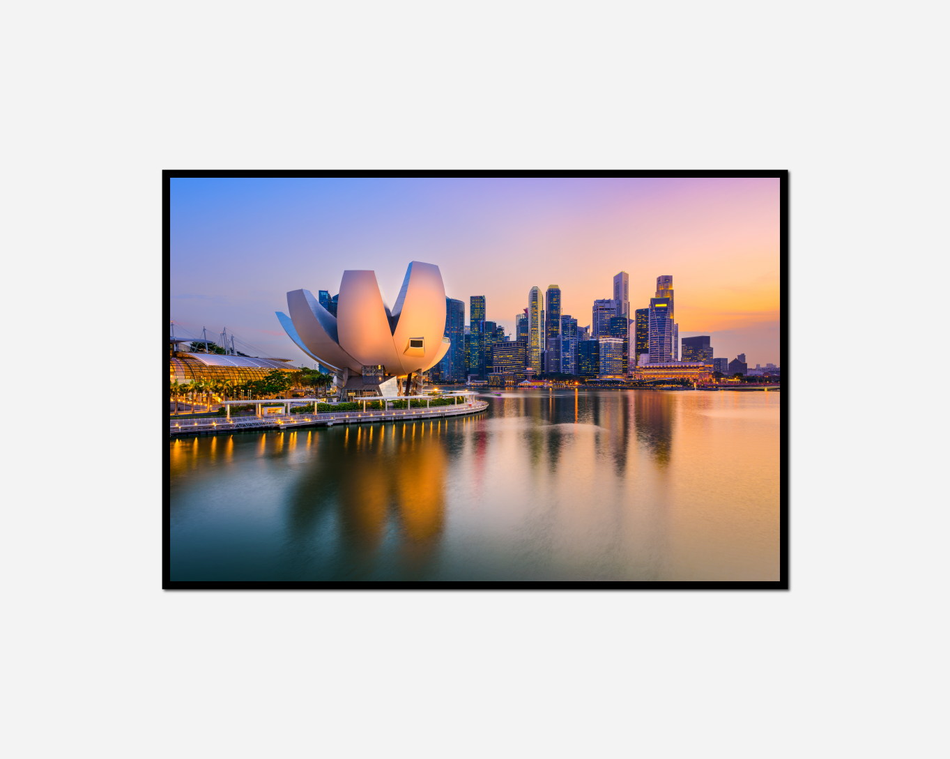 city skyline lake bridge