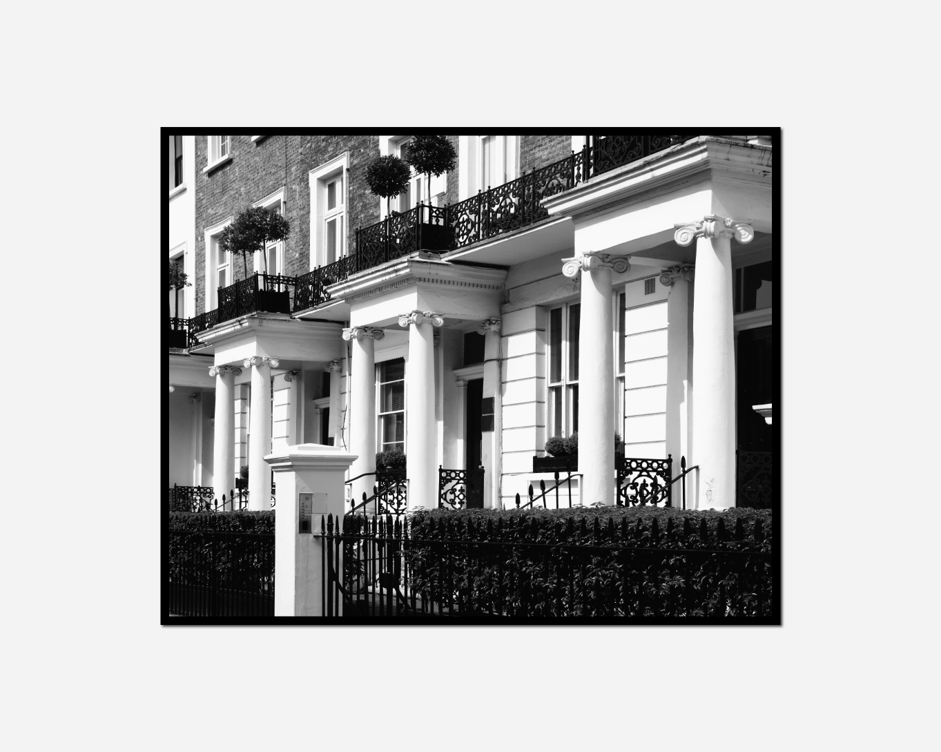 black white row houses