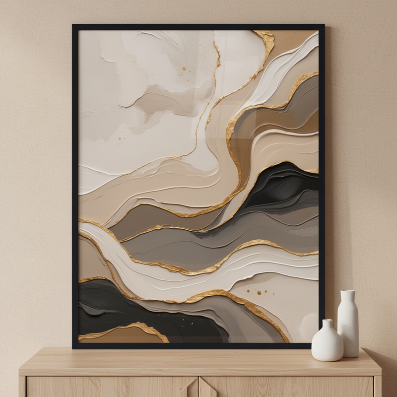 Gold Abstract Lx ภาพติดผังสไตล์สแกนดิเนเวีย สำหรับตกแต่งบ้านและคอนโด พร้อมกรอบคุณภาพ