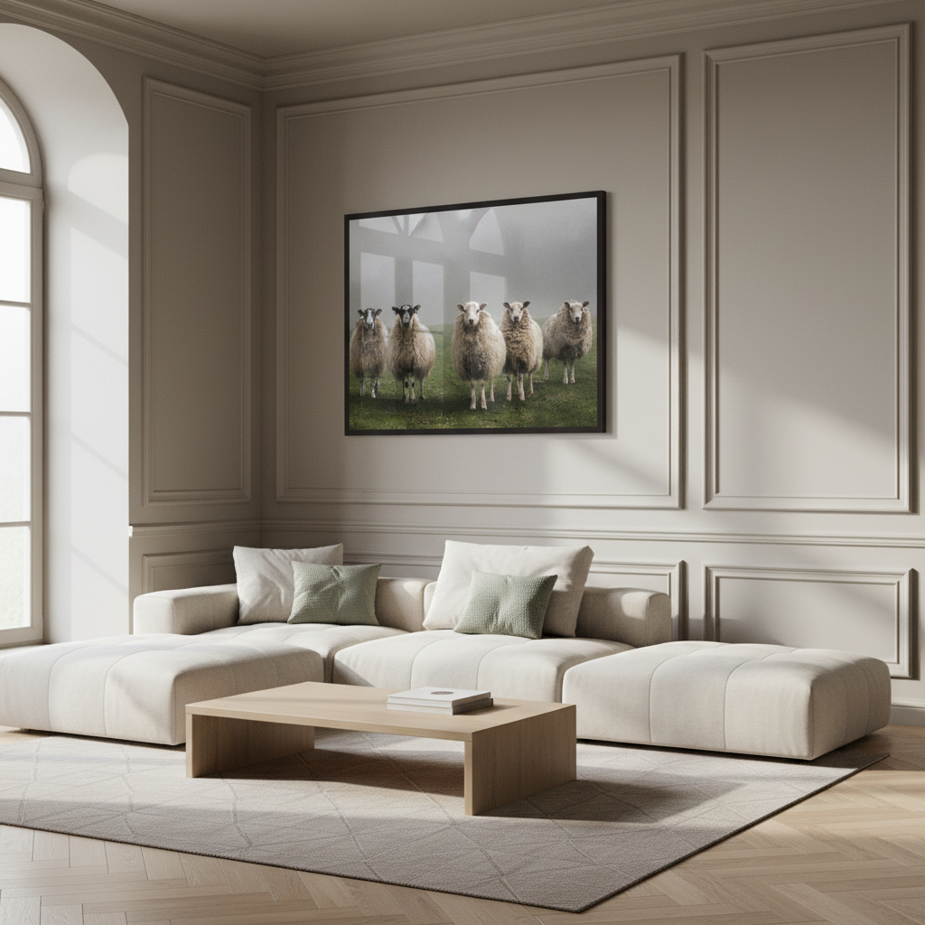 Five sheep in a field