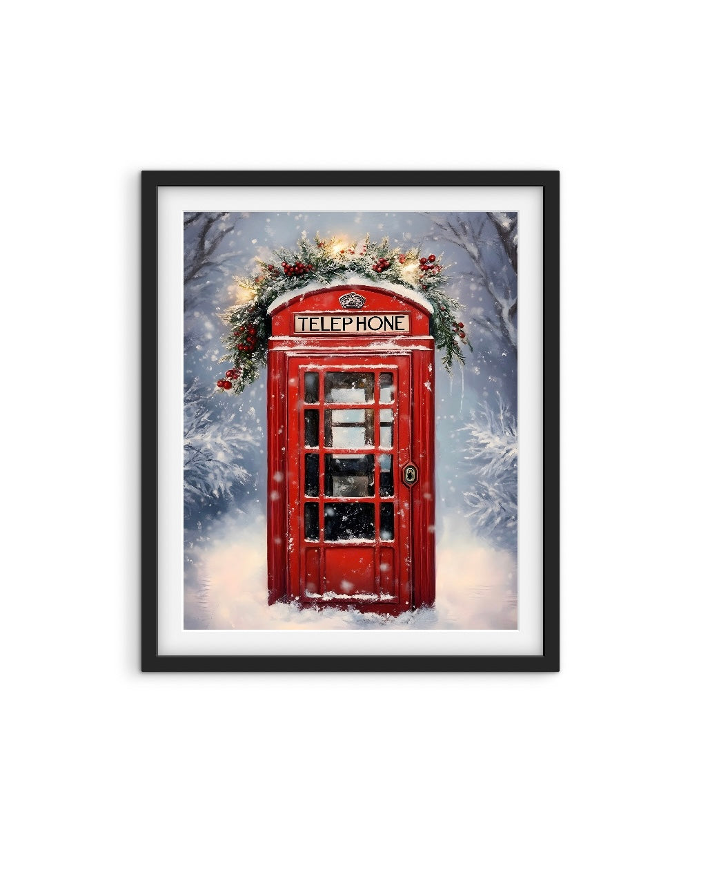 London Red Phone Booth Winter Art