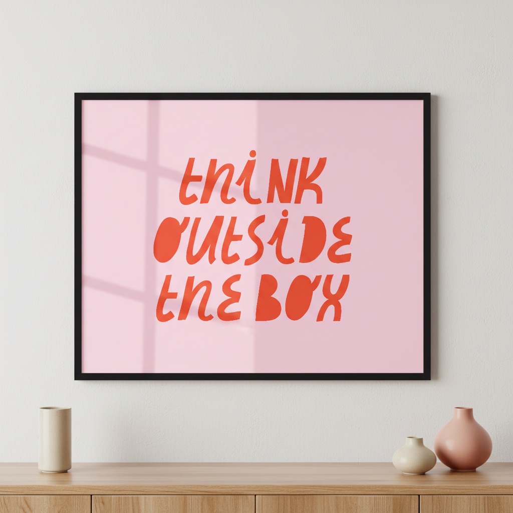 Think Outside The Box ภาพติดผังสไตล์สแกนดิเนเวีย สำหรับตกแต่งบ้านและคอนโด พร้อมกรอบคุณภาพ