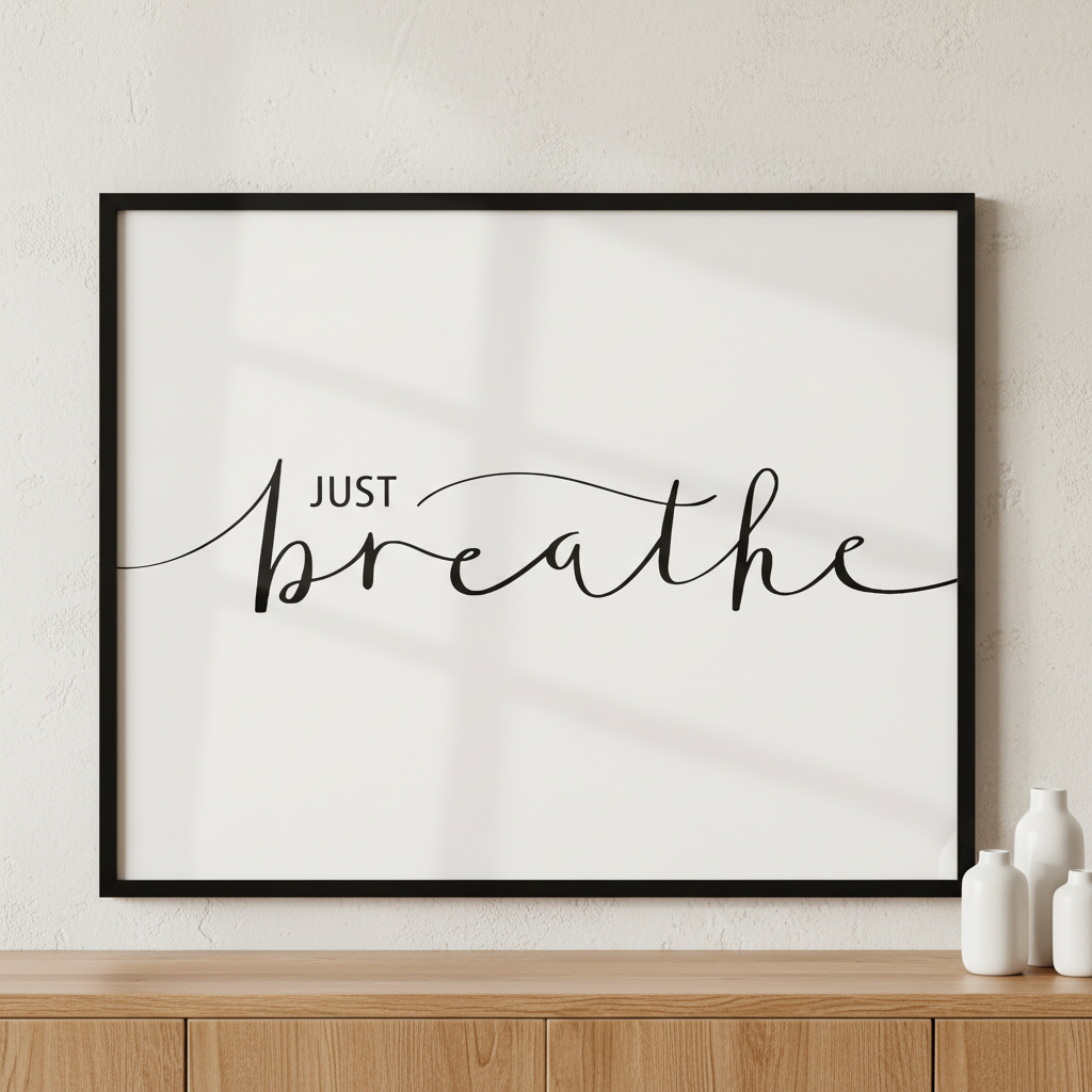 JUST BREATHE ภาพติดผังสไตล์สแกนดิเนเวีย สำหรับตกแต่งบ้านและคอนโด พร้อมกรอบคุณภาพ