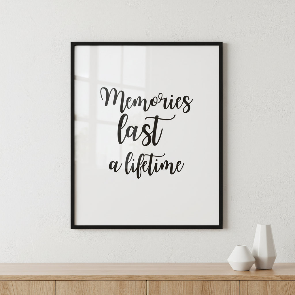 Memories last a lifetime ภาพติดผังสไตล์สแกนดิเนเวีย สำหรับตกแต่งบ้านและคอนโด พร้อมกรอบคุณภาพ