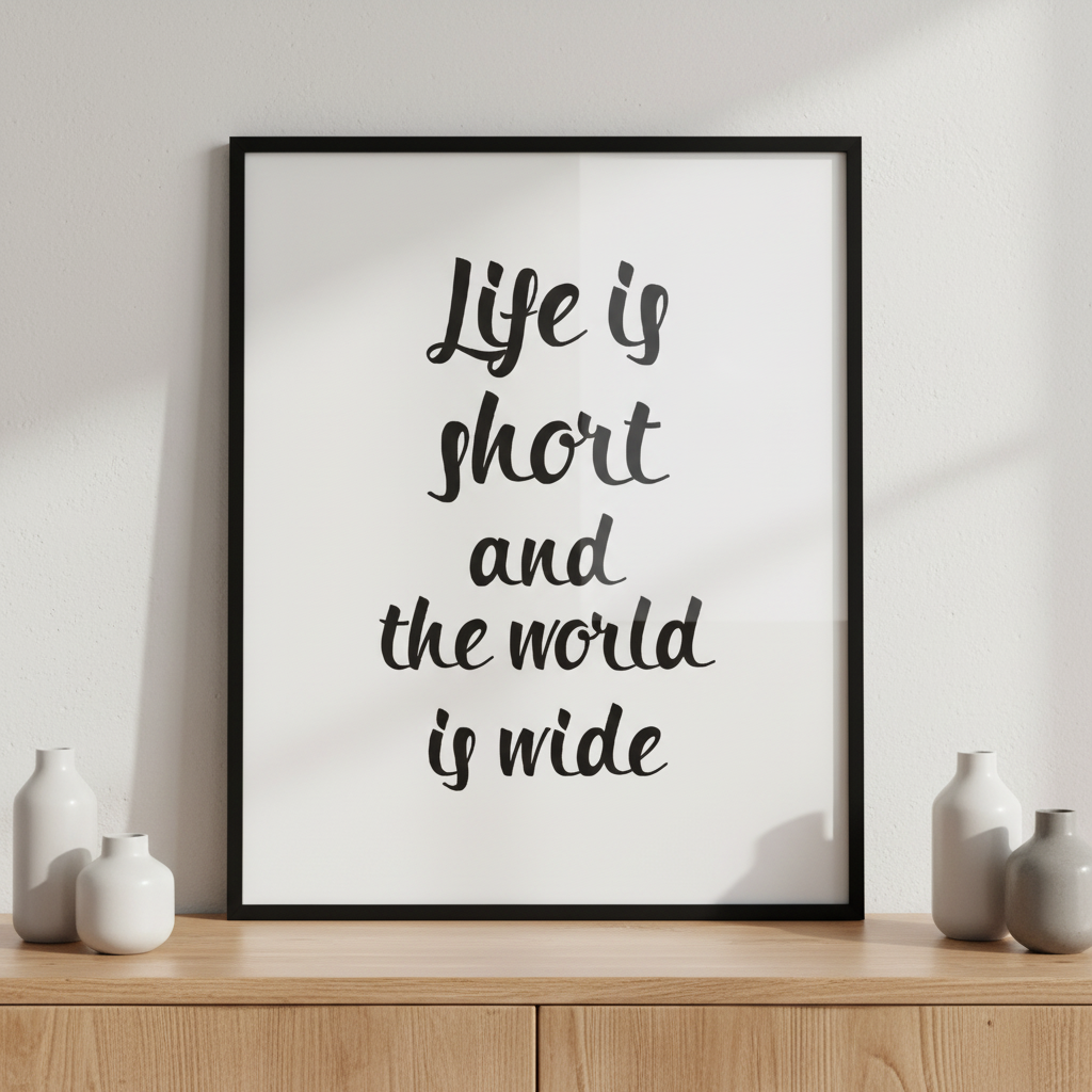 Life is short and the world is wide. ภาพติดผังสไตล์สแกนดิเนเวีย สำหรับตกแต่งบ้านและคอนโด พร้อมกรอบคุณภาพ