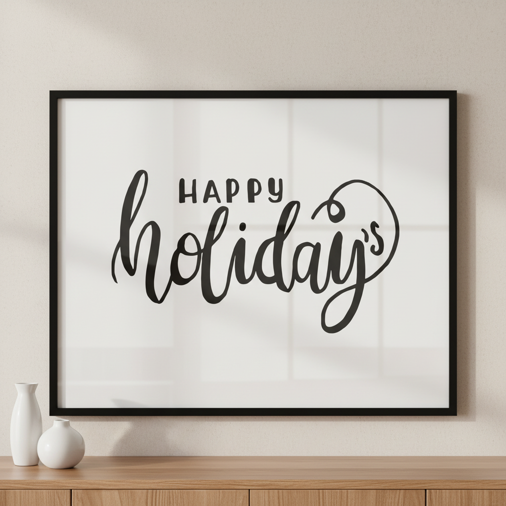 Happy holidays ภาพติดผังสไตล์สแกนดิเนเวีย สำหรับตกแต่งบ้านและคอนโด พร้อมกรอบคุณภาพ