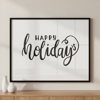 Happy holidays ภาพติดผังสไตล์สแกนดิเนเวีย สำหรับตกแต่งบ้านและคอนโด พร้อมกรอบคุณภาพ