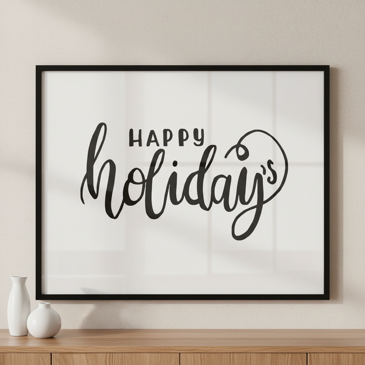 Happy holidays ภาพติดผังสไตล์สแกนดิเนเวีย สำหรับตกแต่งบ้านและคอนโด พร้อมกรอบคุณภาพ