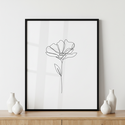 Flower One Line Drawing ภาพติดผังสไตล์นามธรรม สำหรับตกแต่งบ้านและคอนโด พร้อมกรอบคุณภาพ