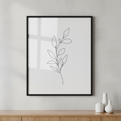 Leaves One Line Drawing ภาพติดผังสไตล์นามธรรม สำหรับตกแต่งบ้านและคอนโด พร้อมกรอบคุณภาพ