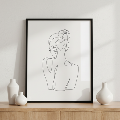 Female Back Continuous Line Drawing ภาพติดผังสไตล์นามธรรม สำหรับตกแต่งบ้านและคอนโด พร้อมกรอบคุณภาพ