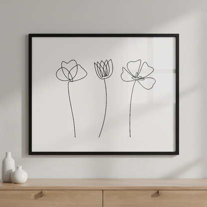 Abstract Line Flowers ภาพติดผังสไตล์นามธรรม สำหรับตกแต่งบ้านและคอนโด พร้อมกรอบคุณภาพ