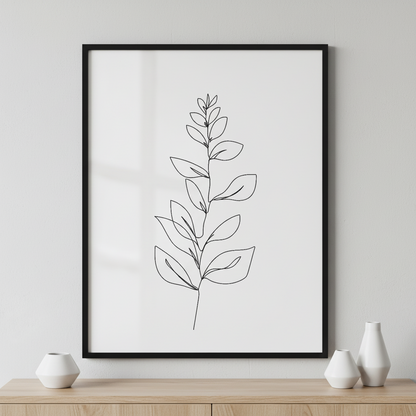 Flower One Line Drawing ภาพติดผังสไตล์นามธรรม สำหรับตกแต่งบ้านและคอนโด พร้อมกรอบคุณภาพ