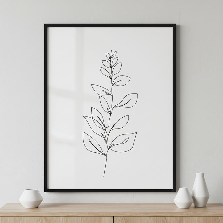 Flower One Line Drawing ภาพติดผังสไตล์นามธรรม สำหรับตกแต่งบ้านและคอนโด พร้อมกรอบคุณภาพ
