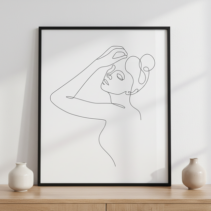 Line art woman illustration ภาพติดผังสไตล์นามธรรม สำหรับตกแต่งบ้านและคอนโด พร้อมกรอบคุณภาพ