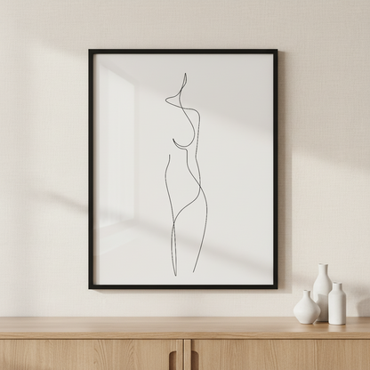 Woman Body One Line Drawing ภาพติดผังสไตล์นามธรรม สำหรับตกแต่งบ้านและคอนโด พร้อมกรอบคุณภาพ