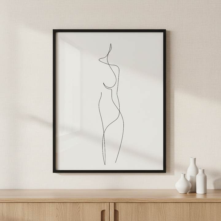 Woman Body One Line Drawing ภาพติดผังสไตล์นามธรรม สำหรับตกแต่งบ้านและคอนโด พร้อมกรอบคุณภาพ