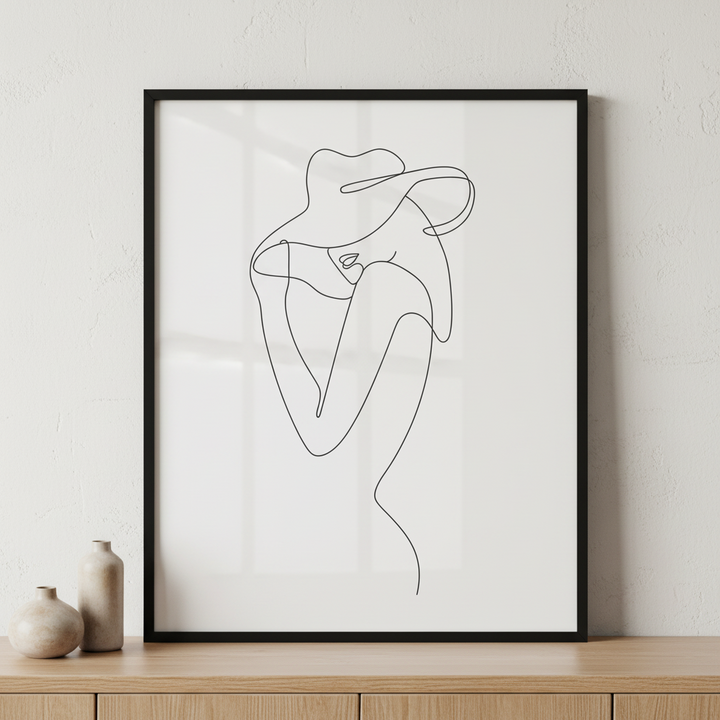 Line art woman illustration ภาพติดผังสไตล์นามธรรม สำหรับตกแต่งบ้านและคอนโด พร้อมกรอบคุณภาพ