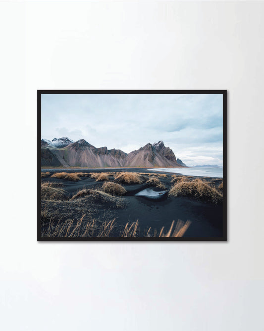 Beautiful sunset black sand beach in Iceland